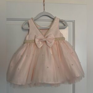Elegant Pink Pearl-Embellished Kids Dress